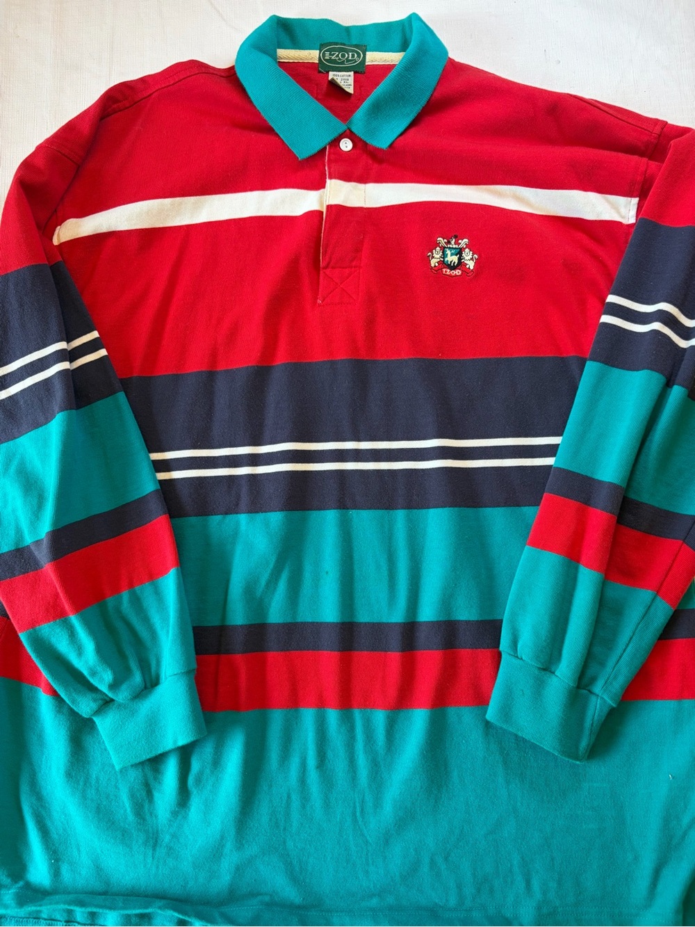 Vintage IZOD preppy Striped Rugby Polo in Red & Teal